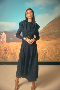NOI-H4062 BLUE SLEEVELESS BELT DRESS