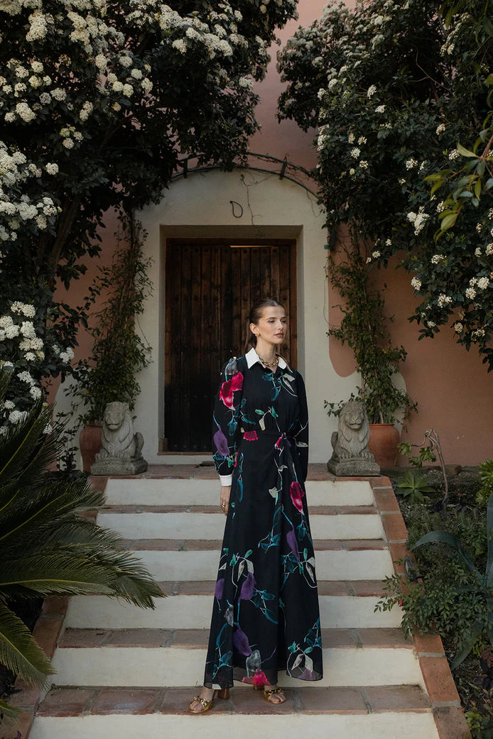 NOI-H4088 BLACK FLORAL PRINT SHIRT DRESS