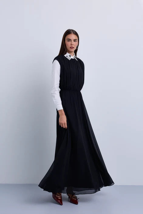 NOI-H4092 BROWN GATHERED BELT DRESS