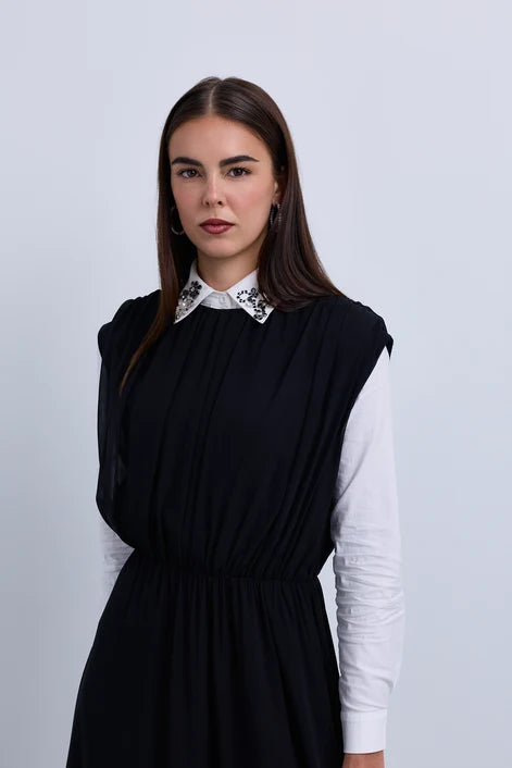 NOI-H4092 BROWN GATHERED BELT DRESS