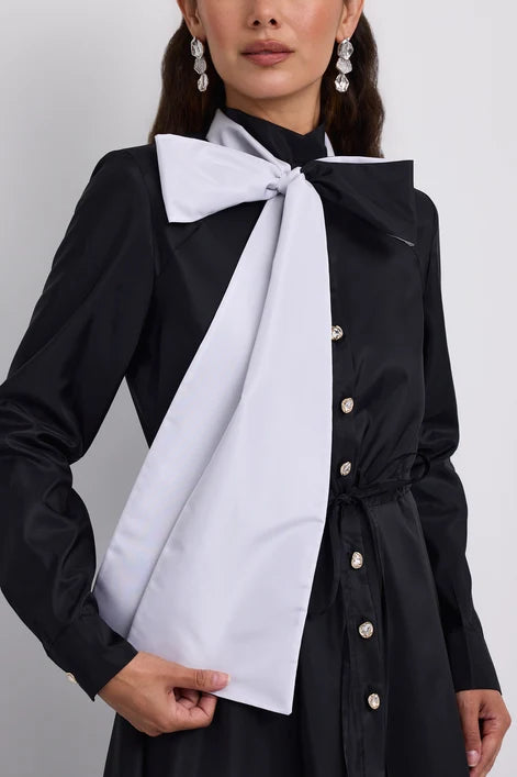 NOI-H4099 BLACK CONTRAST BOW TAFFETA DRESS