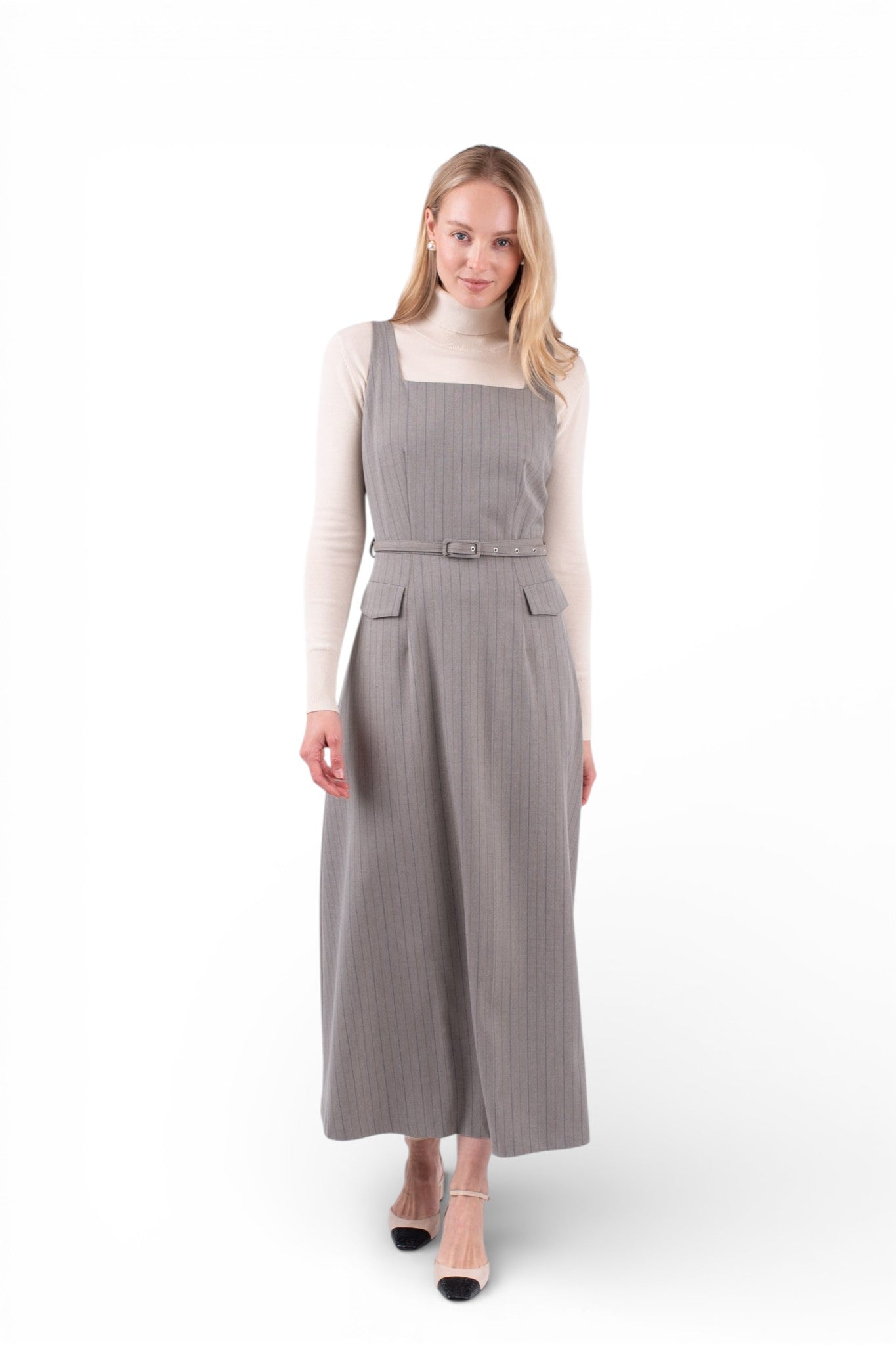 MUN-MNA7014 GREIGE STRIPE ODETTE DRESS