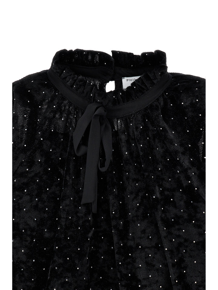 PHK-I1H303 BLACK VELVET STUDDED TOP