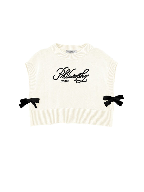 PHK-I9E308 WHITE KNIT LOGO TOP