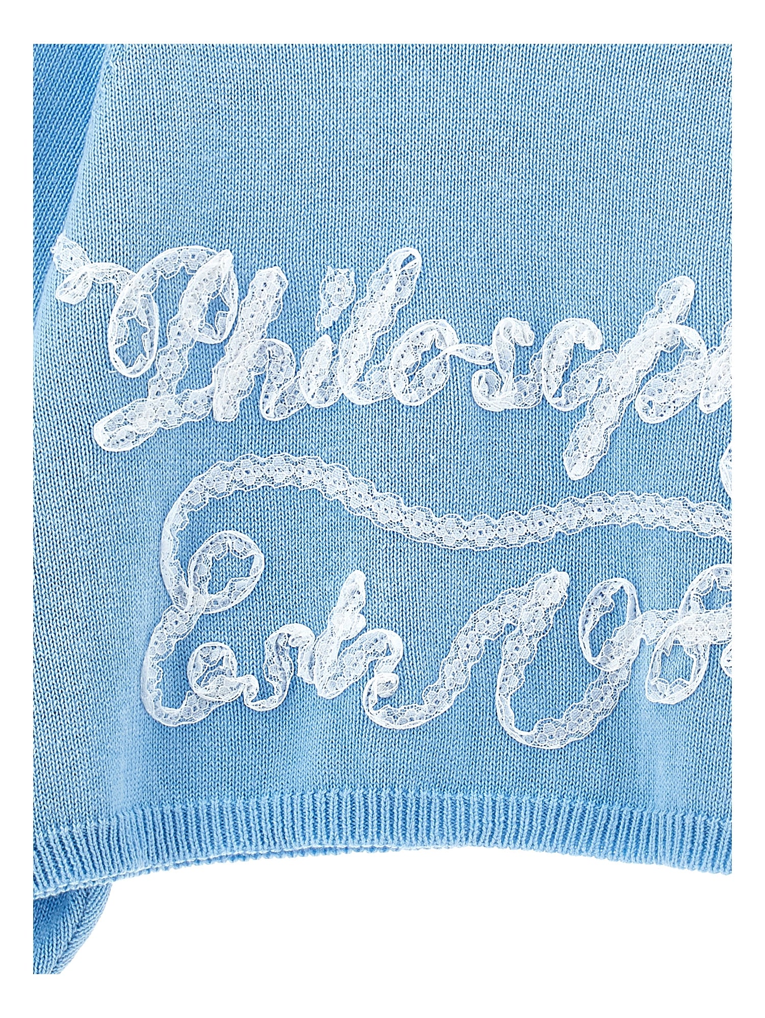 PHK-I9E614 LIGHT BLUE KNIT LETTERING TOP