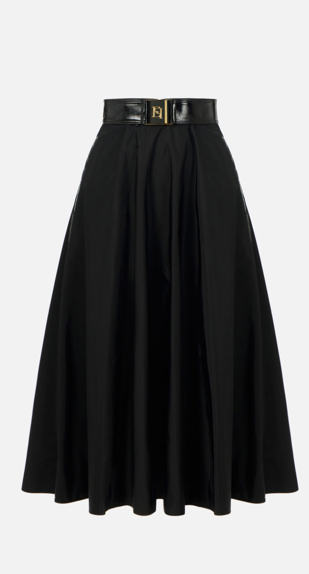 ELS-GO157 BLACK BELTED TAFFETA SKIRT