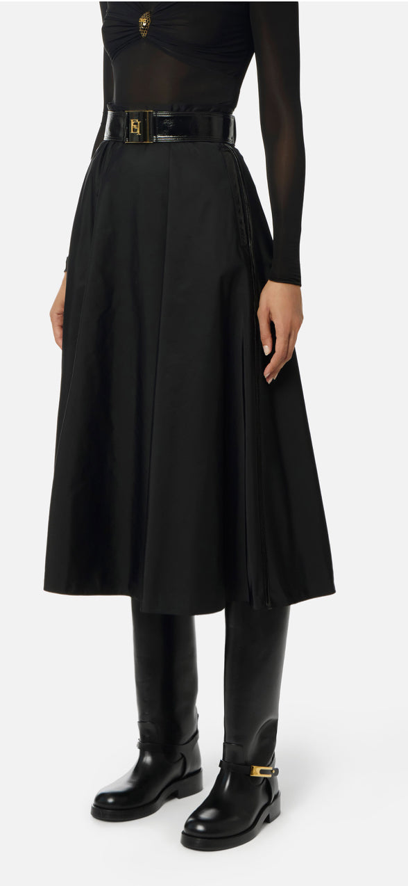 ELS-GO157 BLACK BELTED TAFFETA SKIRT