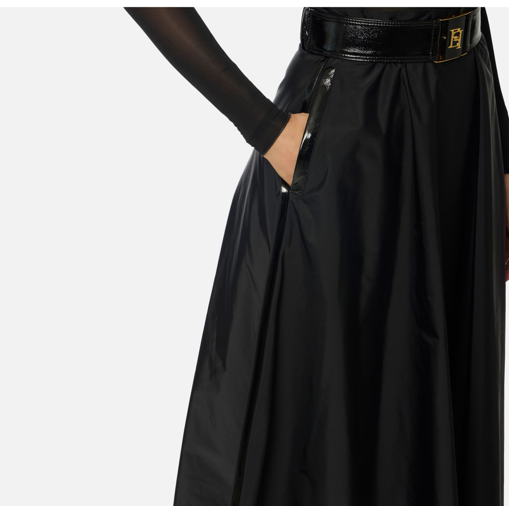 ELS-GO157 BLACK BELTED TAFFETA SKIRT