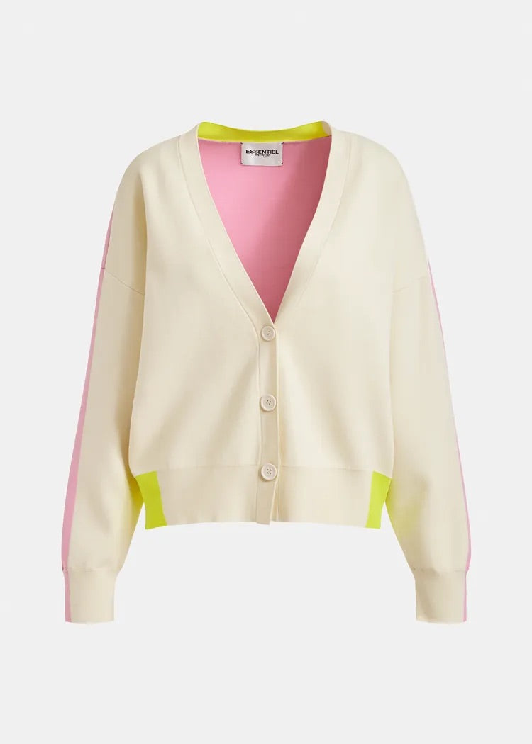 ESA-JICOLOR OFF WHITE&PINK CONTRAST CARDIGAN