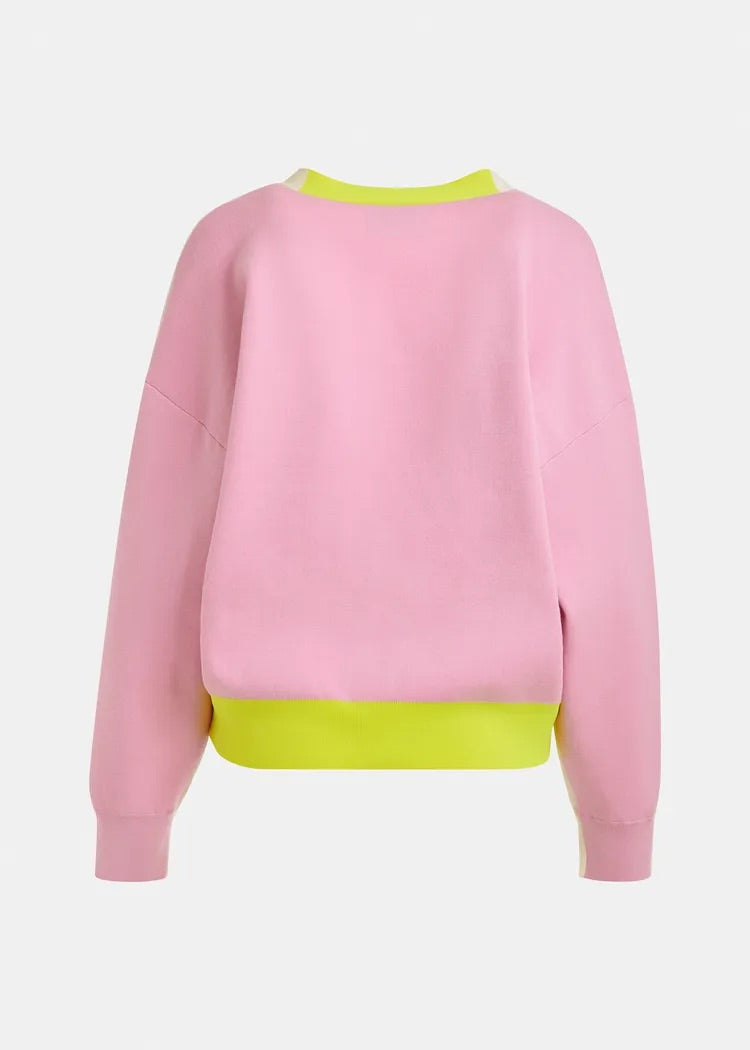 ESA-JICOLOR OFF WHITE&PINK CONTRAST CARDIGAN