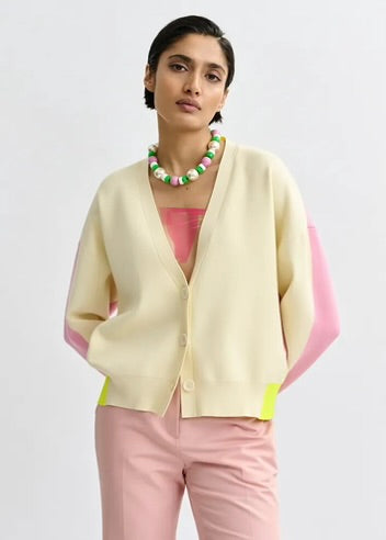 ESA-JICOLOR OFF WHITE&PINK CONTRAST CARDIGAN