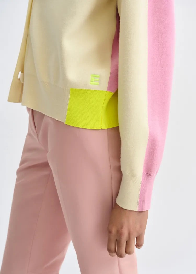 ESA-JICOLOR OFF WHITE&PINK CONTRAST CARDIGAN