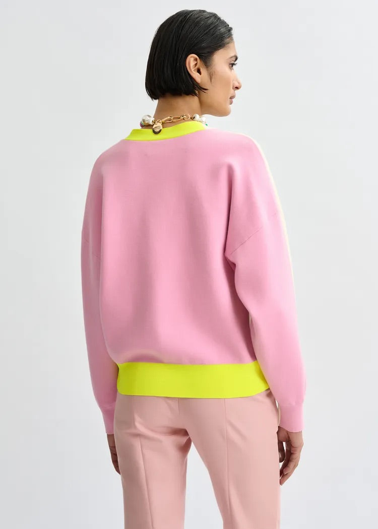 ESA-JICOLOR OFF WHITE&PINK CONTRAST CARDIGAN