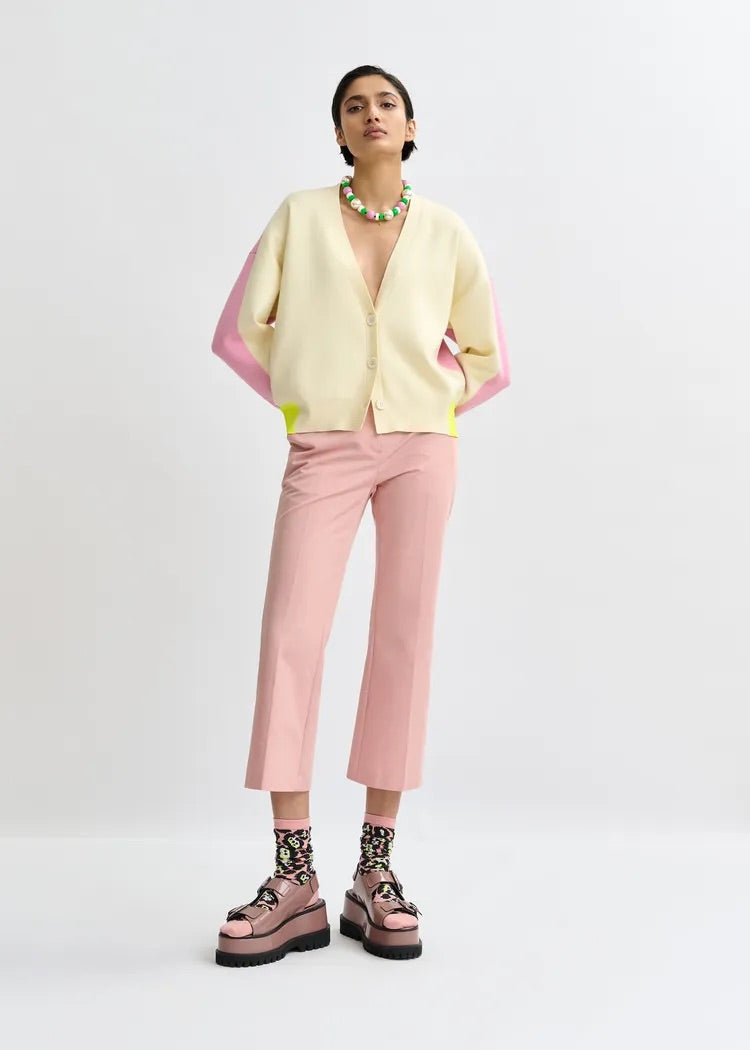 ESA-JICOLOR OFF WHITE&PINK CONTRAST CARDIGAN