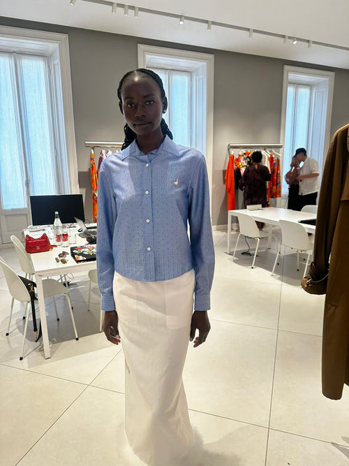 MSC-A0207 BLUE DOTTED PRINT BLOUSE