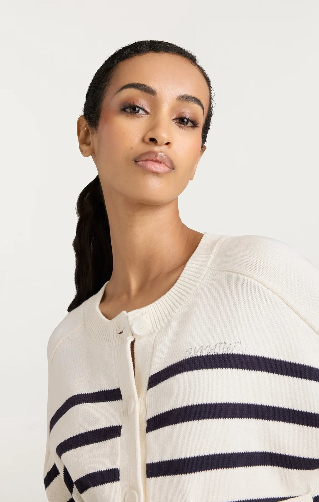 CQS-ZK10449152Z IVORY&NAVY STRIPED CARDIGAN