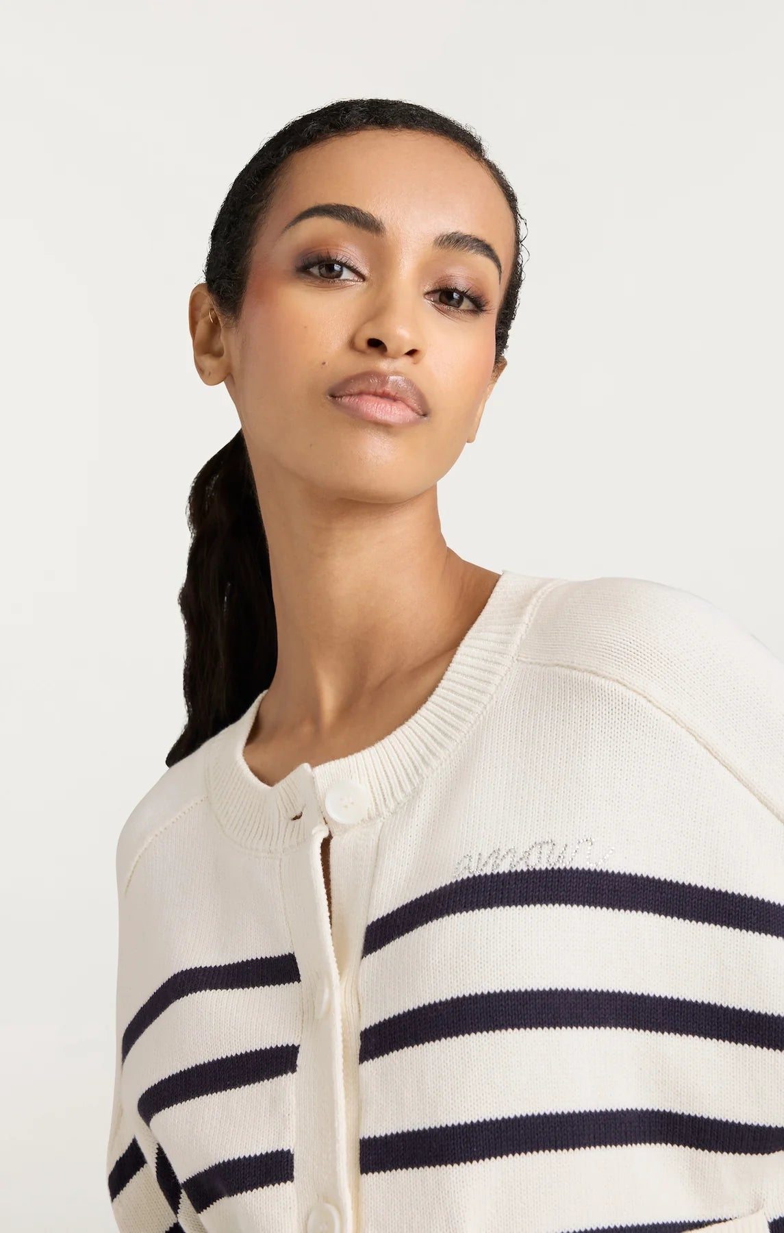 CQS-ZK10449152Z IVORY&NAVY STRIPED CARDIGAN
