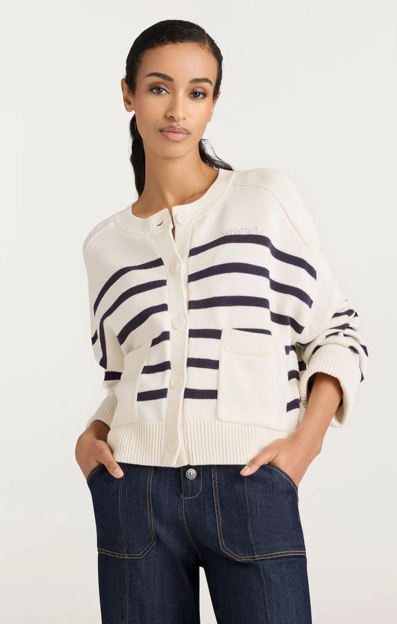 CQS-ZK10449152Z IVORY&NAVY STRIPED CARDIGAN