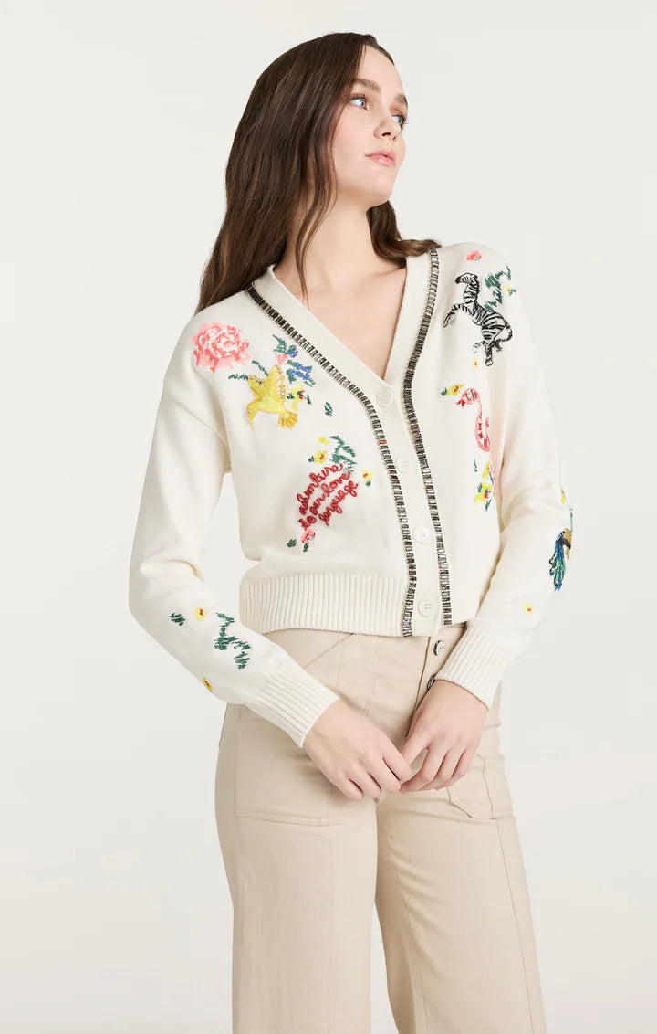 CQS-ZK738D9152Z IVORY EMBROIDERED CARDIGAN