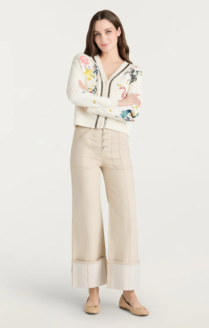 CQS-ZK738D9152Z IVORY EMBROIDERED CARDIGAN