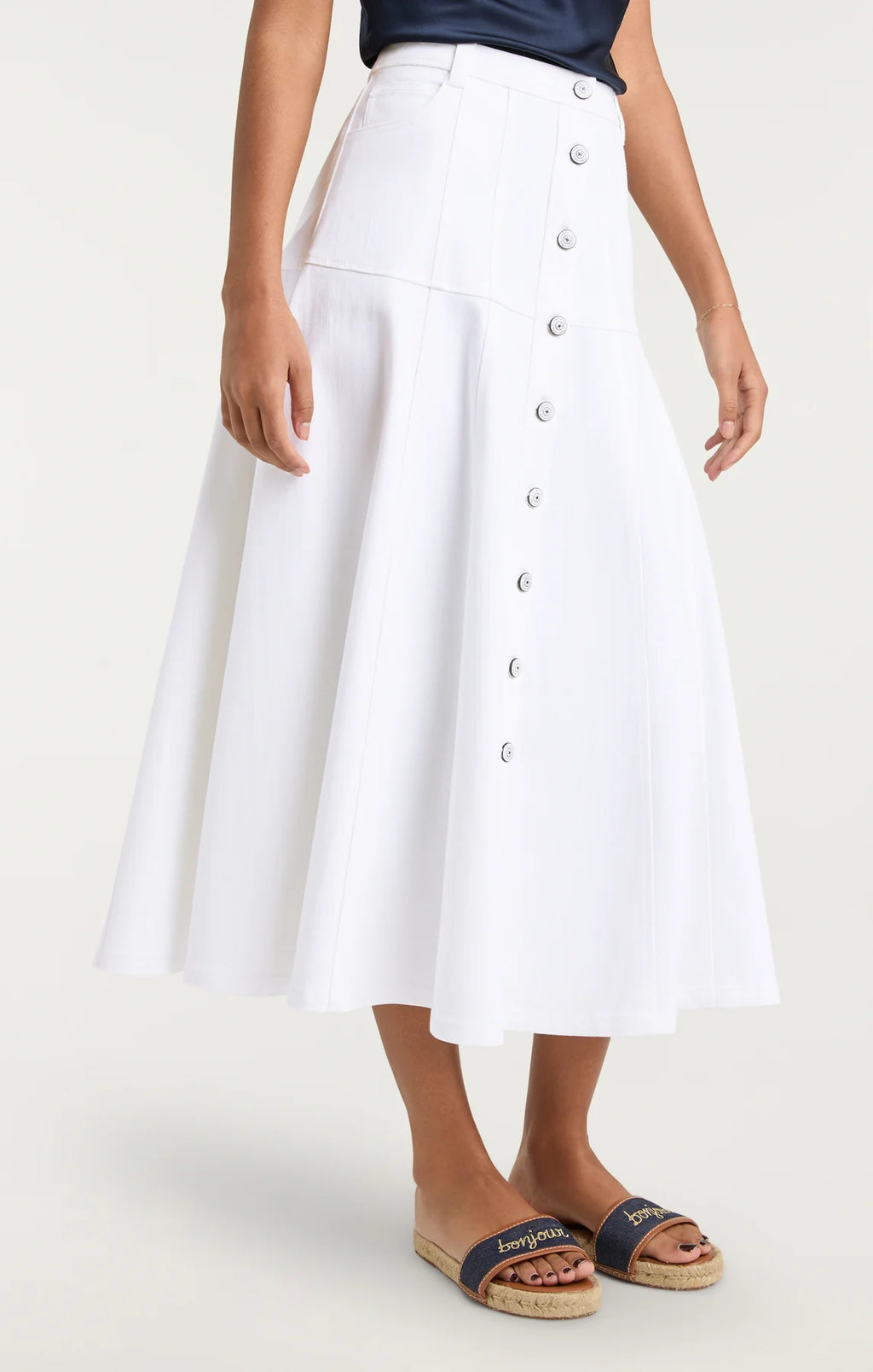CQS-ZS3331502Z WHITE DENIM BUTTON DOWN SKIRT