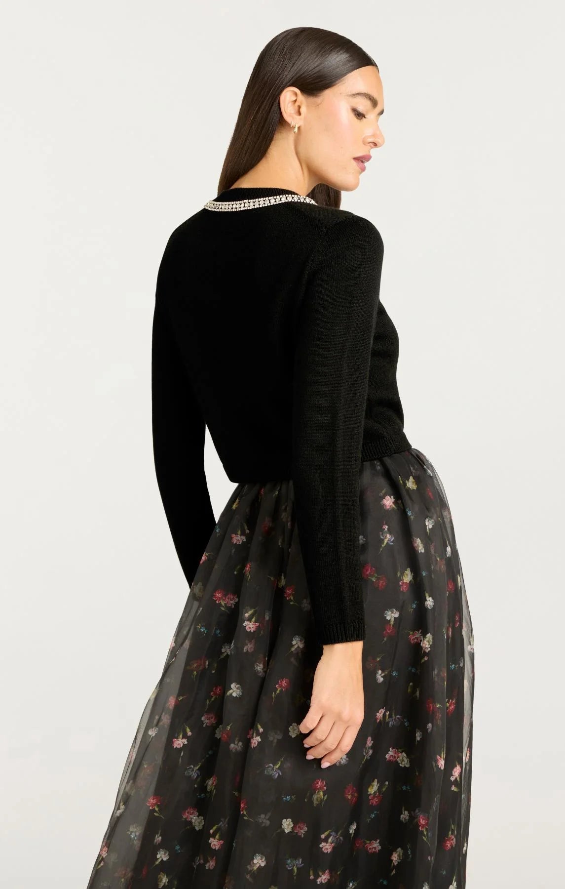 CQS-ZK937D3978Z BLACK TUMBLING EMBROIDERED CARDIGA