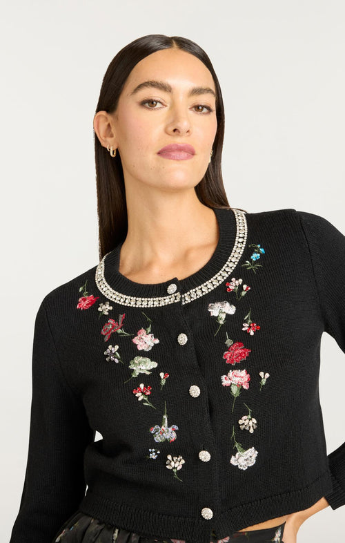 CQS-ZK937D3978Z BLACK TUMBLING EMBROIDERED CARDIGA