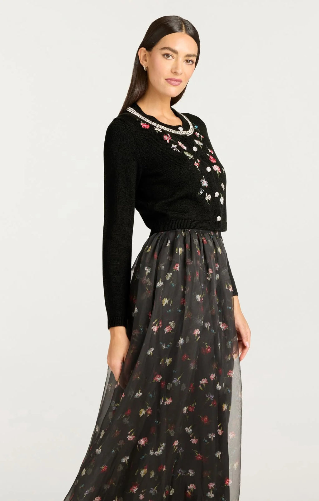 CQS-ZK937D3978Z BLACK TUMBLING EMBROIDERED CARDIGA
