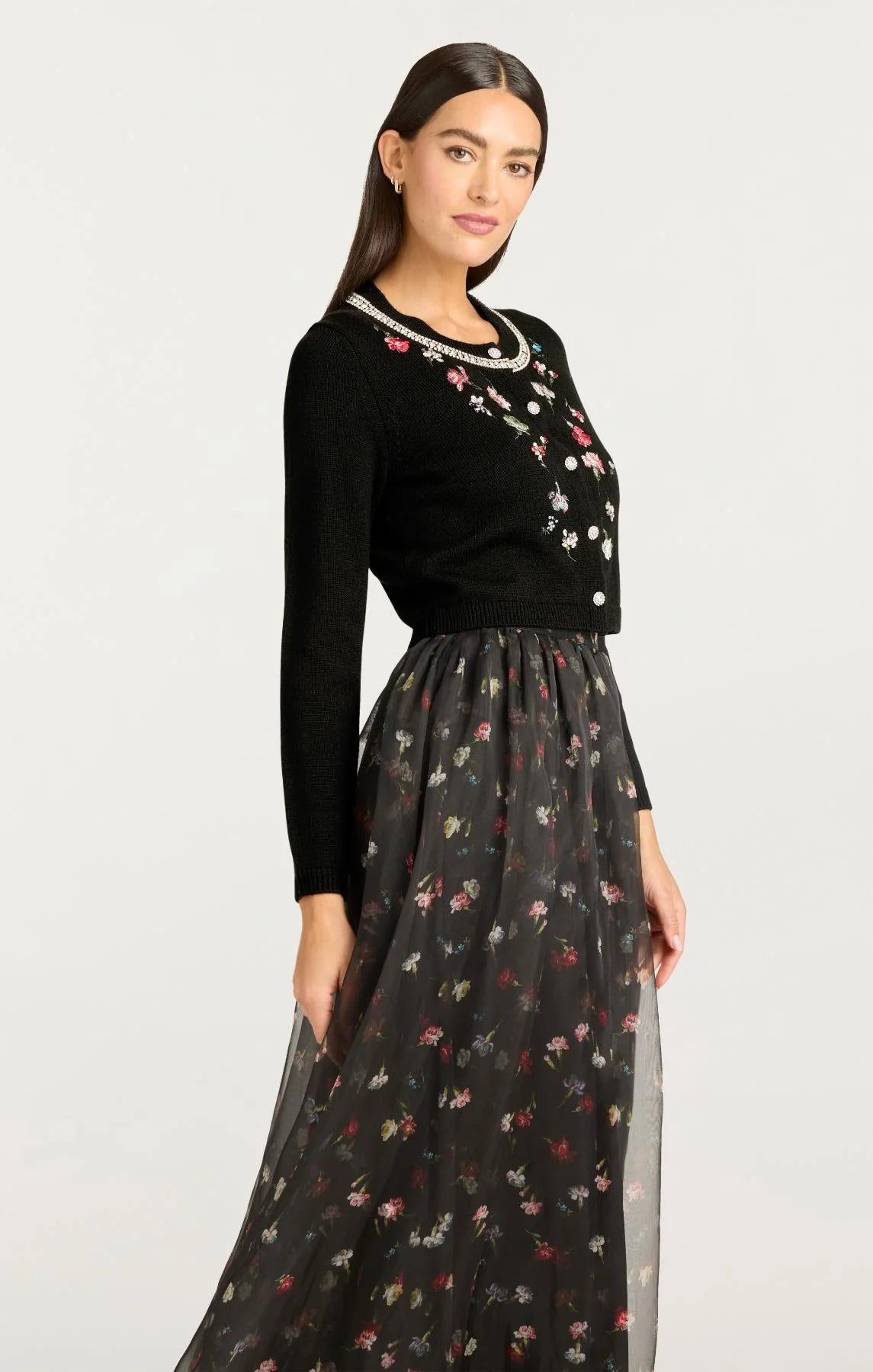 CQS-ZK937D3978Z BLACK TUMBLING EMBROIDERED CARDIGA
