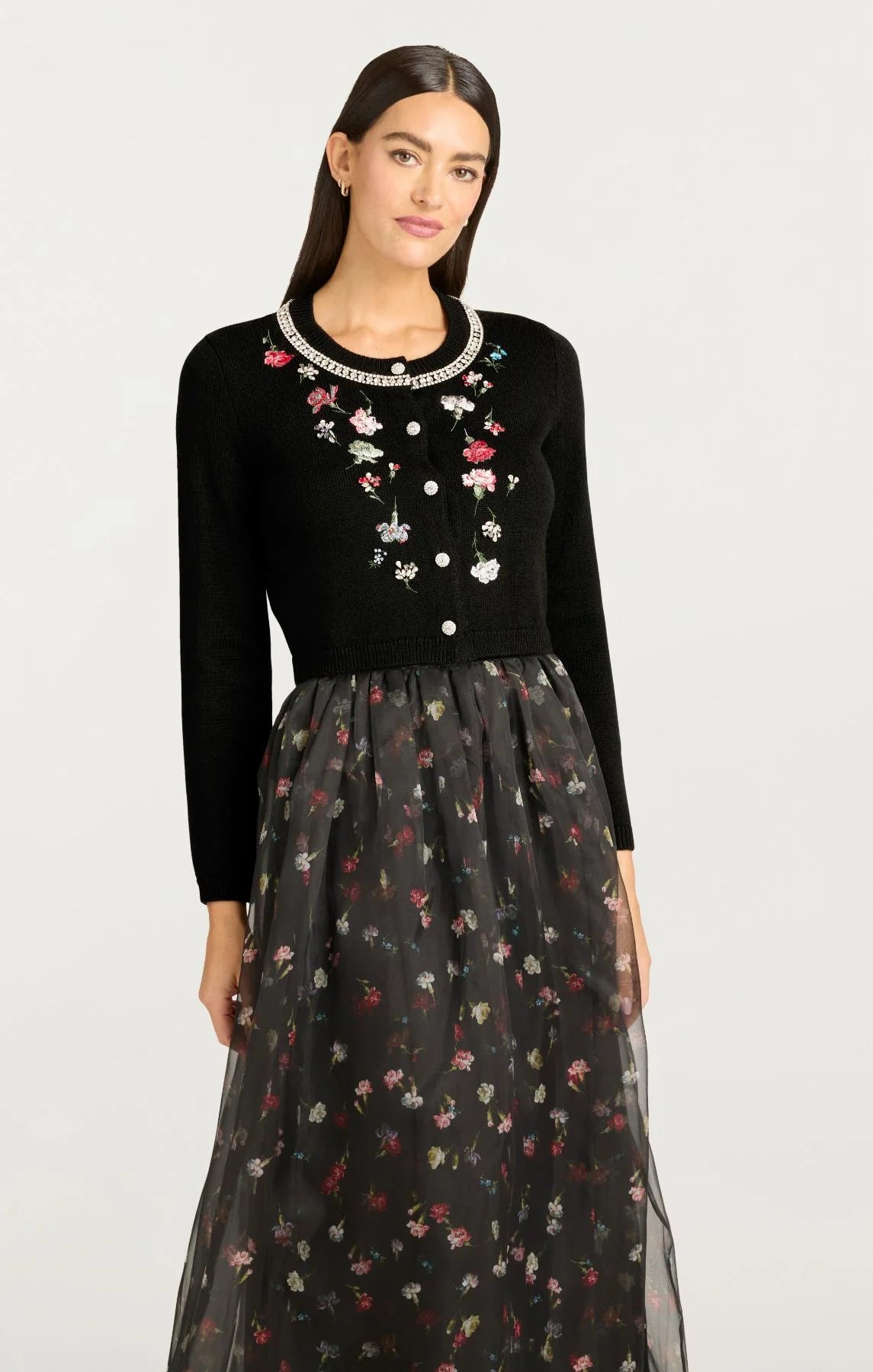 CQS-ZK937D3978Z BLACK TUMBLING EMBROIDERED CARDIGA