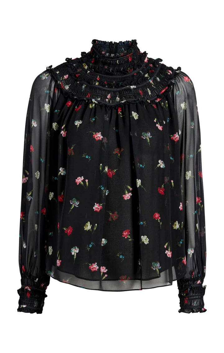 CQS-ZW205110602Z BLACK MULTI TUMBLING FLORAL BLOUSE
