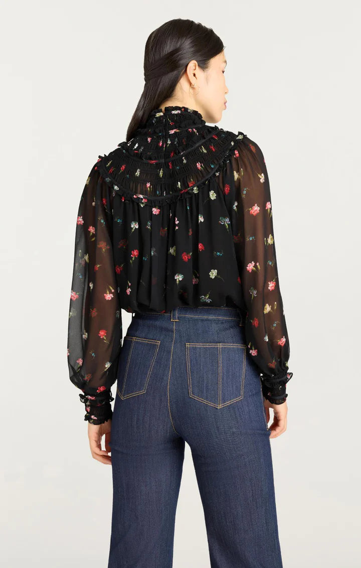 CQS-ZW205110602Z BLACK MULTI TUMBLING FLORAL BLOUSE