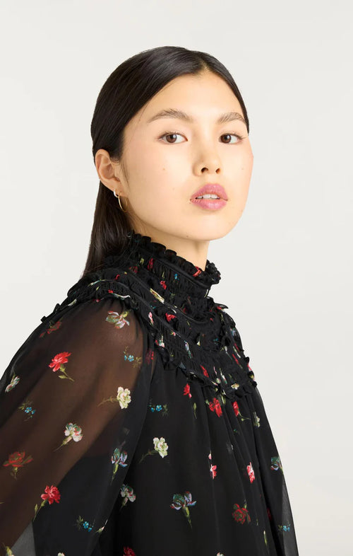 CQS-ZW205110602Z BLACK MULTI TUMBLING FLORAL BLOUSE