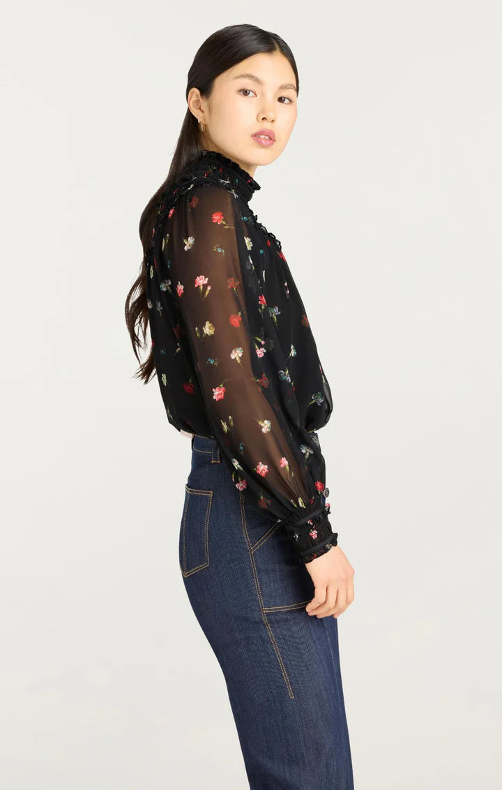 CQS-ZW205110602Z BLACK MULTI TUMBLING FLORAL BLOUSE