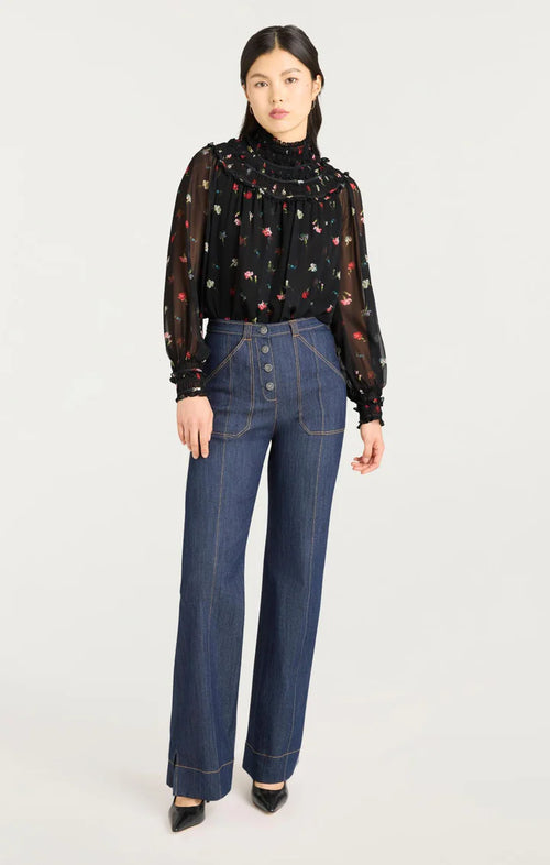 CQS-ZW205110602Z BLACK MULTI TUMBLING FLORAL BLOUSE
