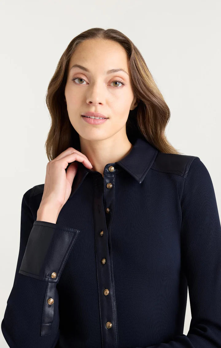 CQS-ZT113410008Z NAVY LEATHER RIBBED BLOUSE