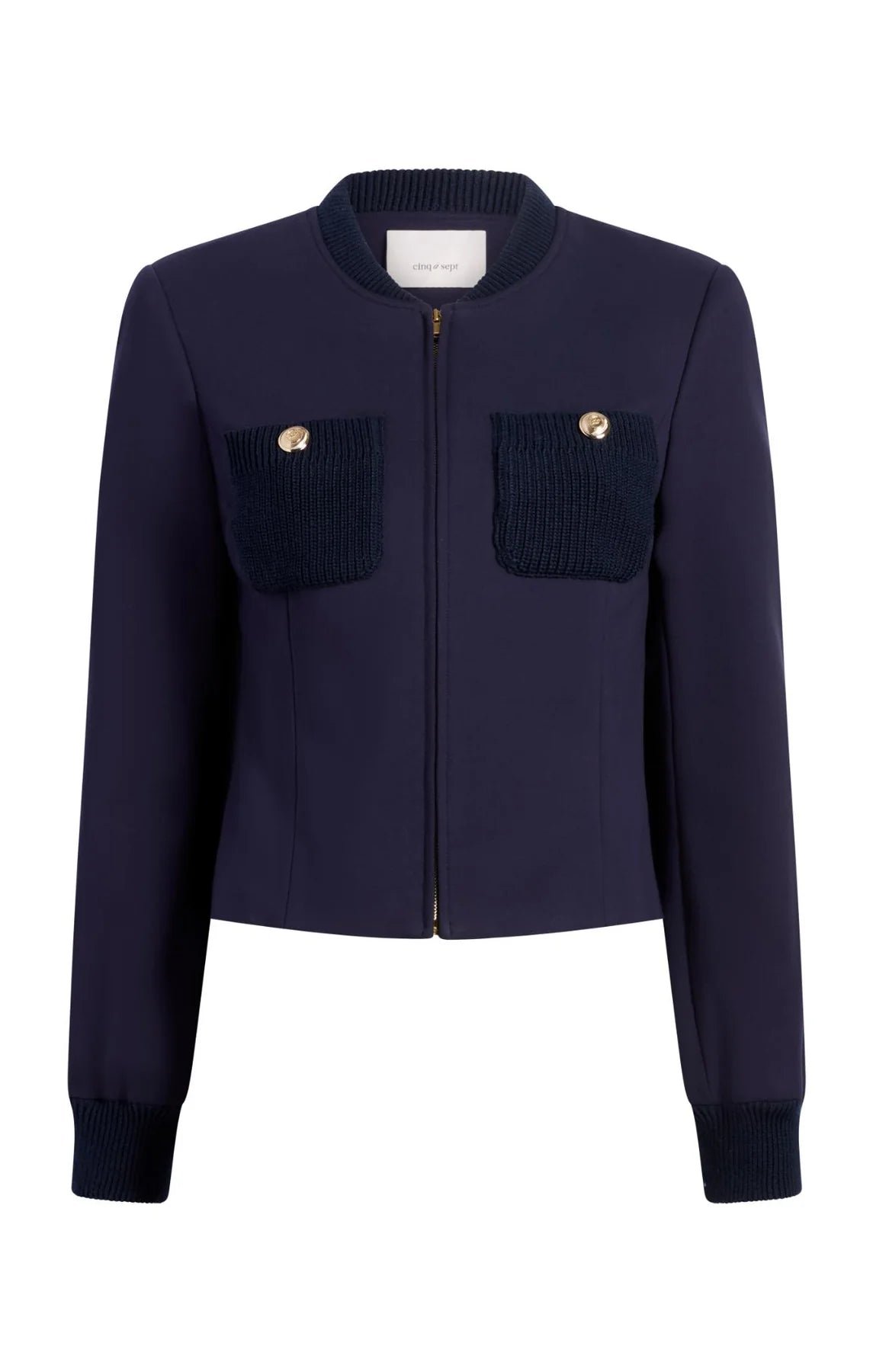 CQS-ZJ95611233Z NAVY PAULETTE KNITTED POCKET JACKET