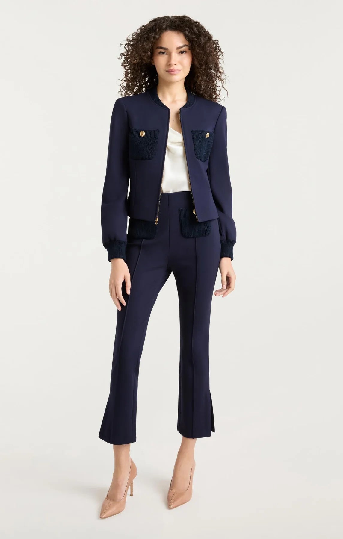 CQS-ZJ95611233Z NAVY PAULETTE KNITTED POCKET JACKET