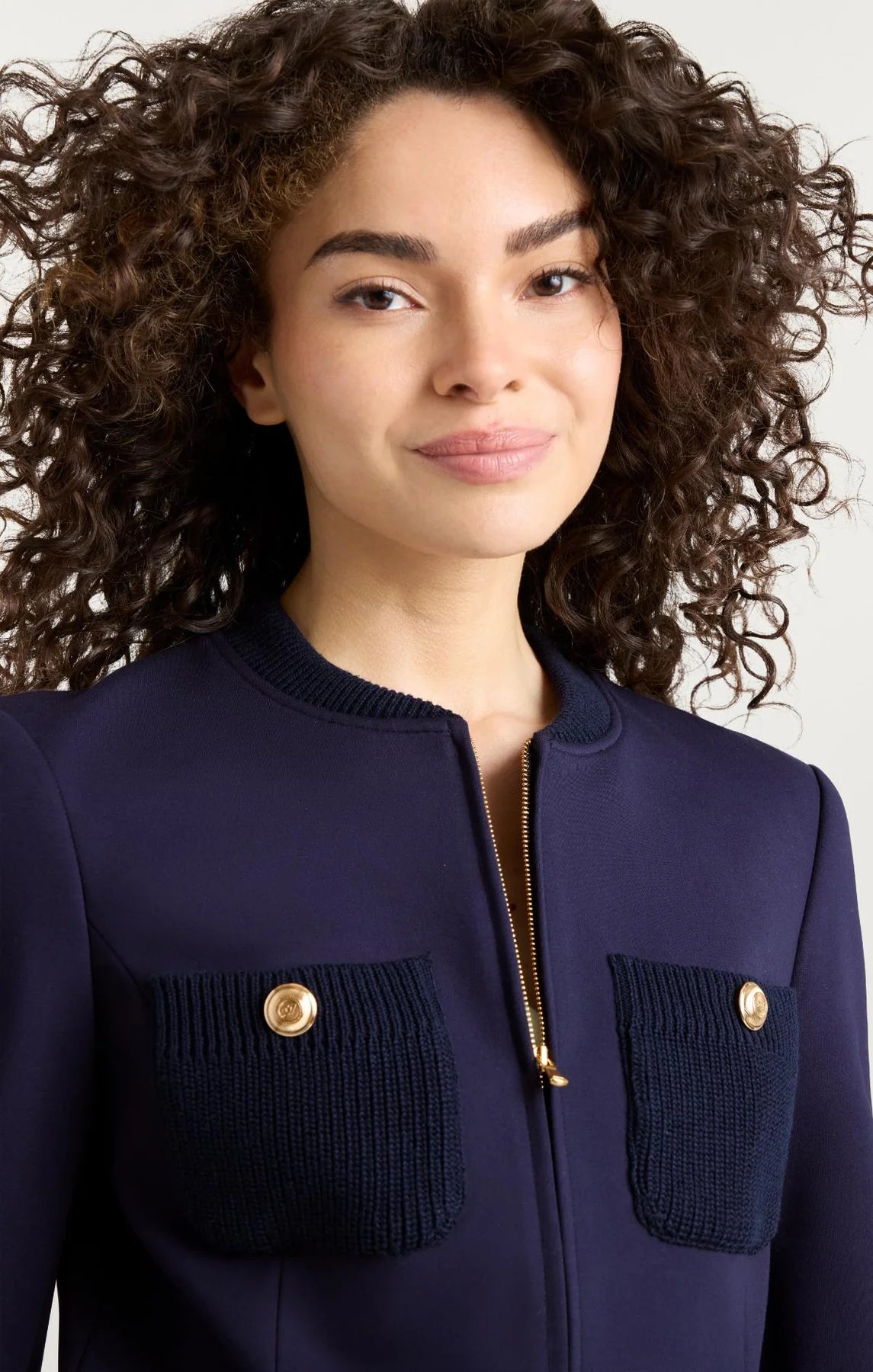 CQS-ZJ95611233Z NAVY PAULETTE KNITTED POCKET JACKET