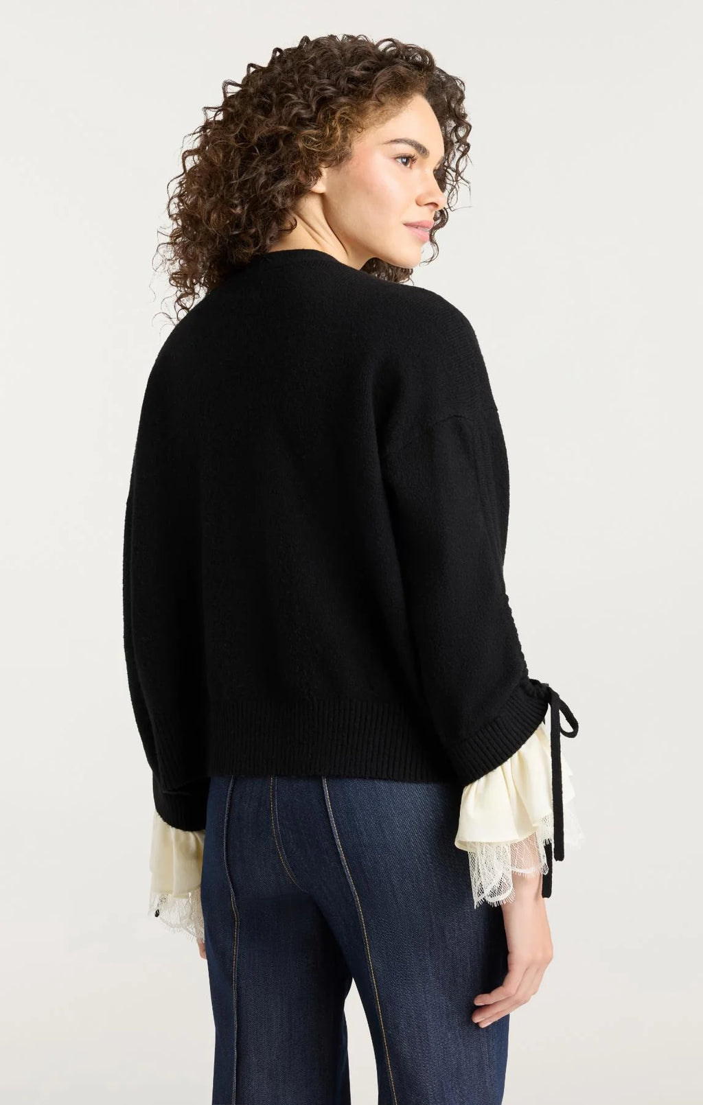 CQS-ZK1211A10348Z BLACK BROOCHES V-NECK CARDIGAN