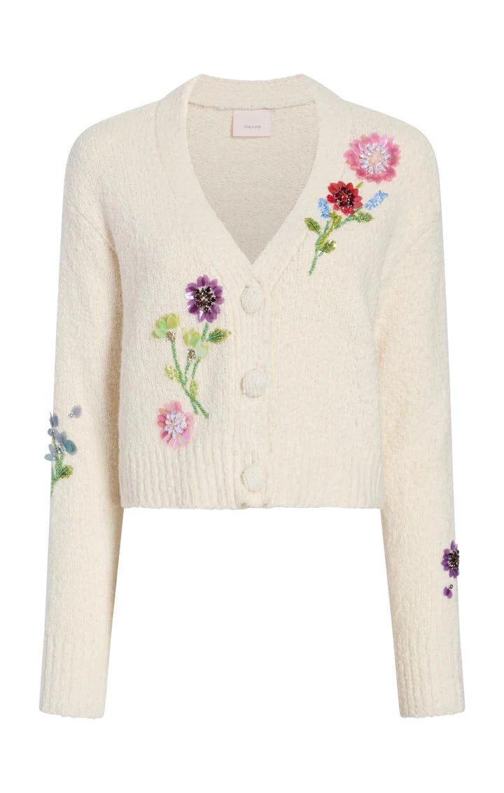 CQS-ZK12209496Z IVORY EMBROIDERED V-NECK CARDIGAN