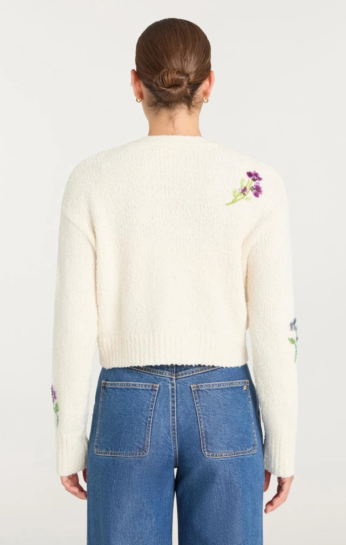 CQS-ZK12209496Z IVORY EMBROIDERED V-NECK CARDIGAN