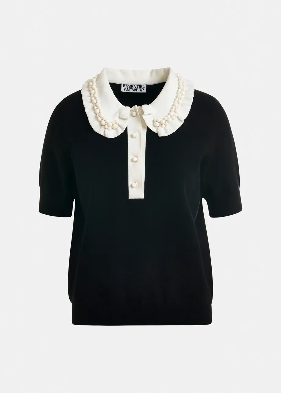 ESA-JEWELRY BLACK&IVORY BEADED TOP
