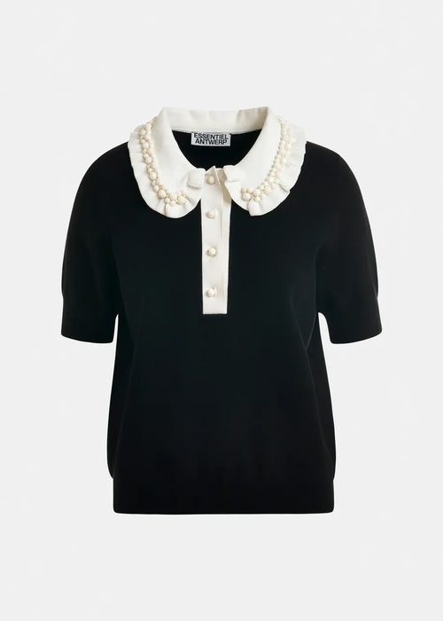 ESA-JEWELRY BLACK&IVORY BEADED TOP