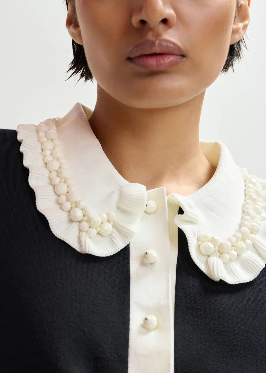 ESA-JEWELRY BLACK&IVORY BEADED TOP