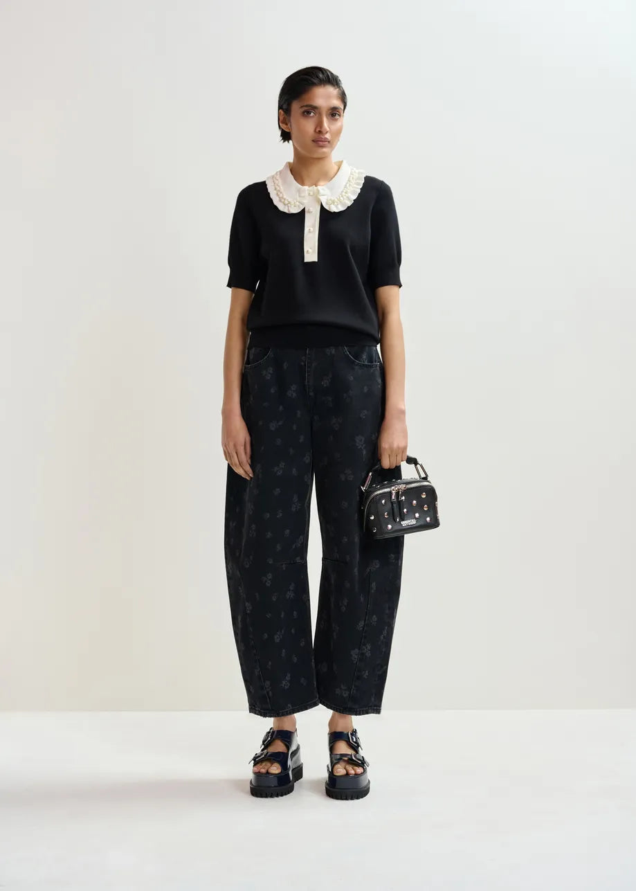 ESA-JEWELRY BLACK&IVORY BEADED TOP