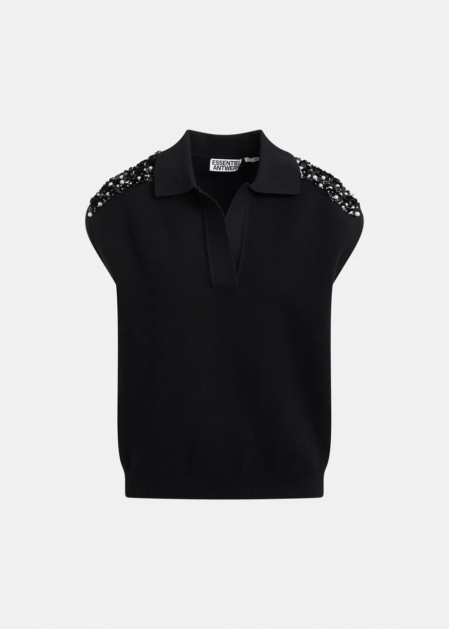 ESA-JOLINE BLACK EMBELLISHED VEST