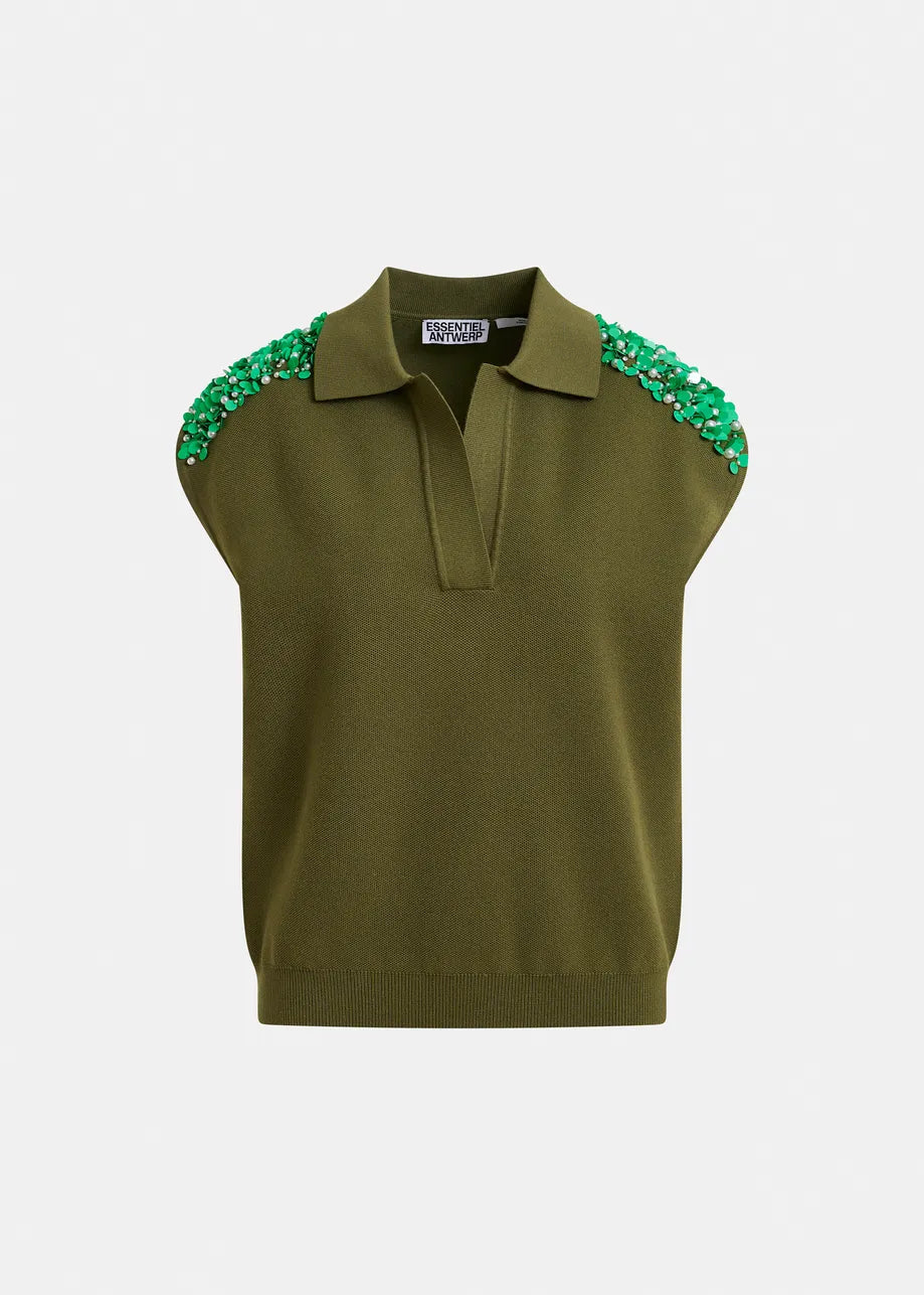 ESA-JOLINE OLIVE EMBELLISHED VEST