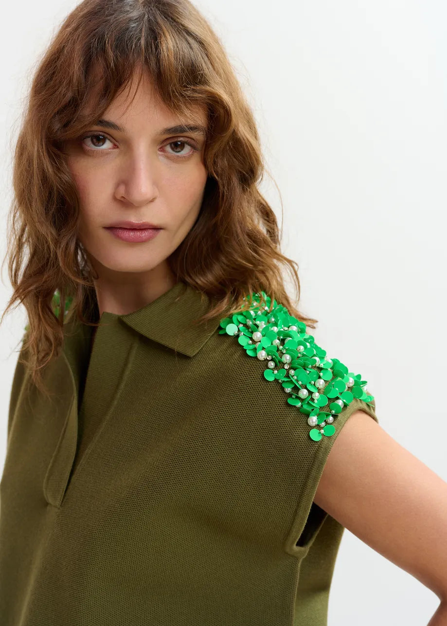ESA-JOLINE OLIVE EMBELLISHED VEST