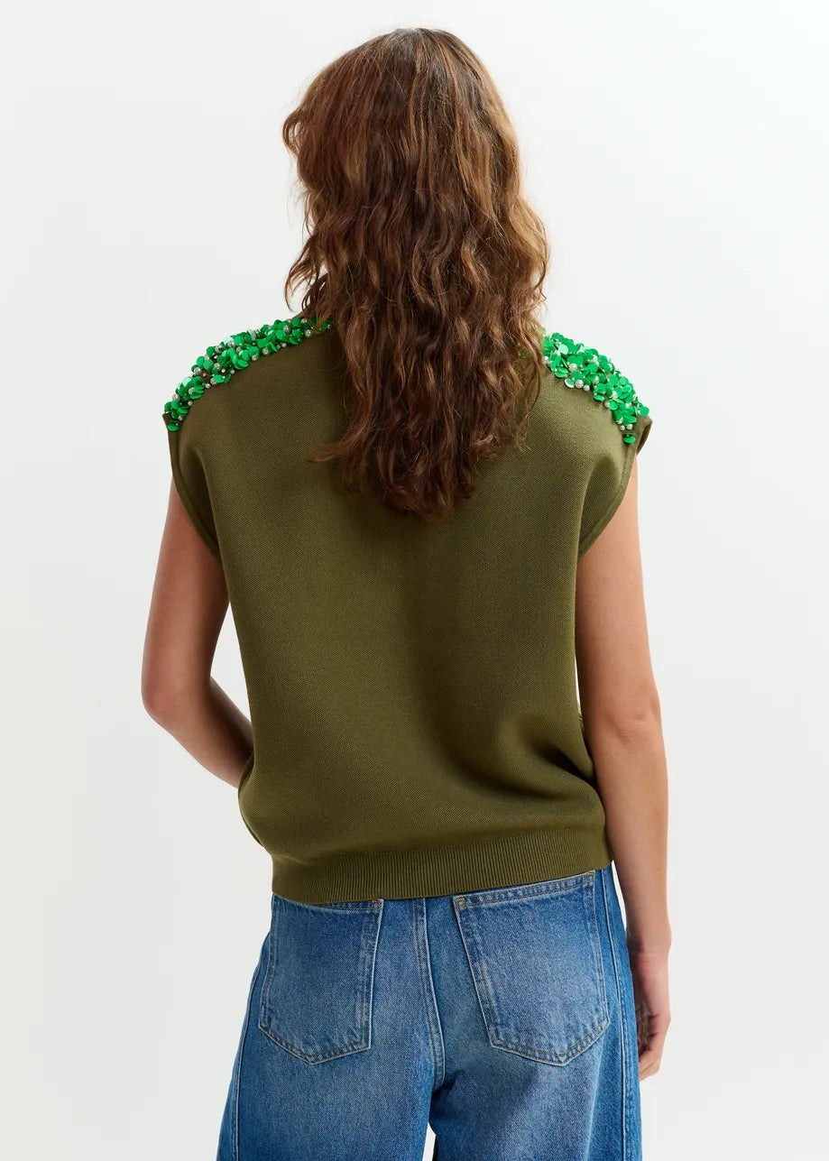 ESA-JOLINE OLIVE EMBELLISHED VEST